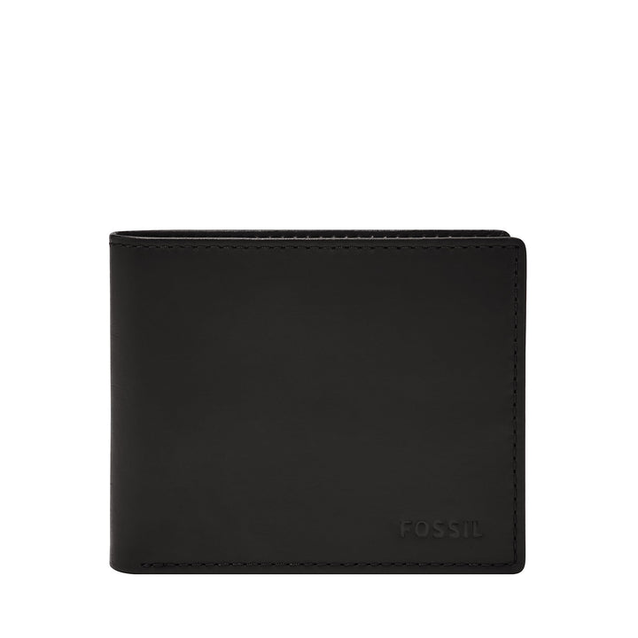 Fossil Men's Derrick RFID-Blocking Leather Bifold Wallet with Flip ID Window Schwarz, Schwarz