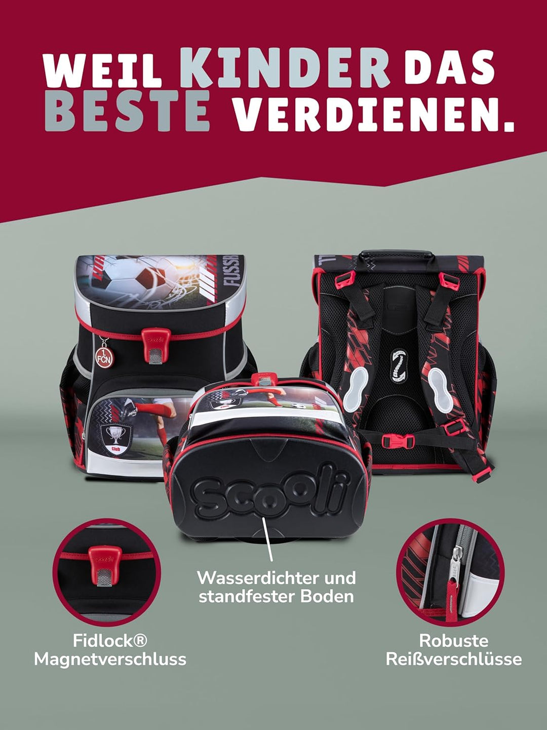 Familando - Scooli Campus Fit Schulranzen Set - 10-teilig mit Schultüte - 1. FC Nürnberg (1. FCN) -