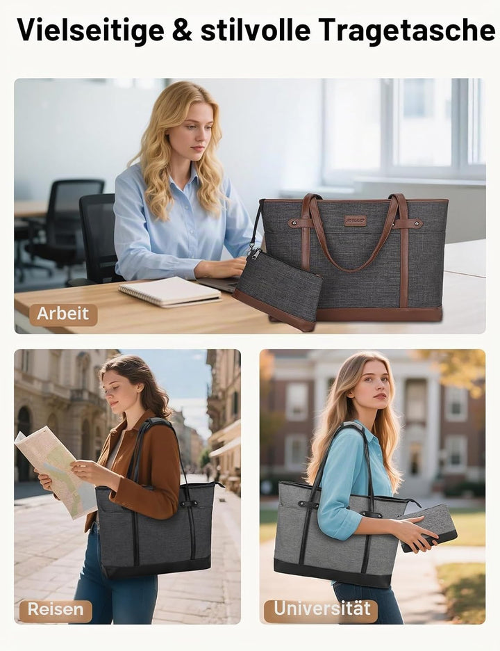 RAVUO Laptop Handtasche Damen,Elegant 15,6 Zoll Schultertasche Wasserdicht Shopper Aktentasche Busin