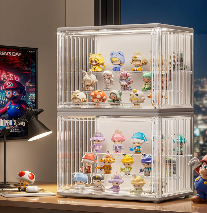 Acryl Vitrine mit LED, Schaukasten Klein mit Tür, Setzkasten mit Scheibe, Acrylbox Transparent für A