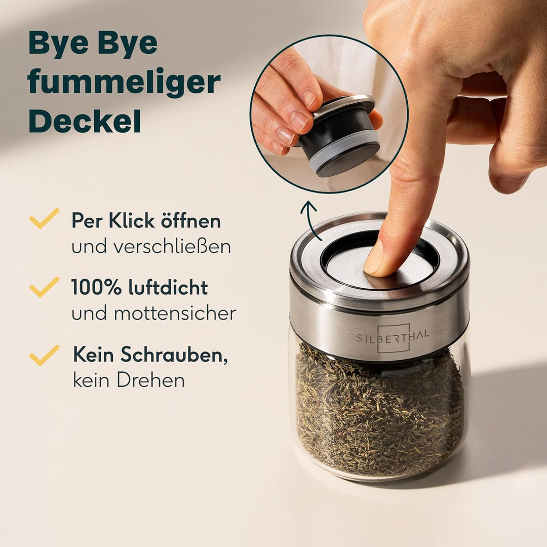 SILBERTHAL Gewürzglas 24er Set 150 ml Rund - mit Klickdeckel stapelbar - Vorratsglas mottensicher fü