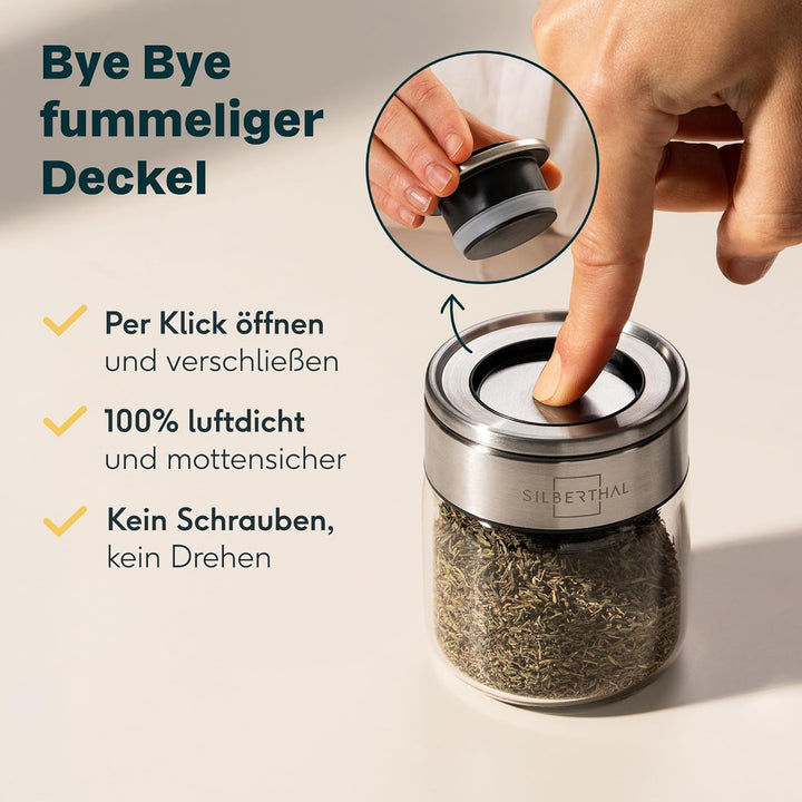 SILBERTHAL Gewürzglas 24er Set 150 ml Rund - mit Klickdeckel stapelbar - Vorratsglas mottensicher fü