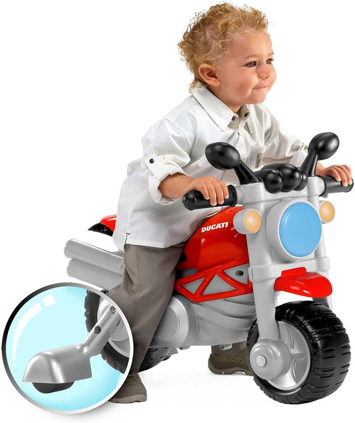 Chicco Ducati Monster Spielzeugmotorrad für Kinder, Rutschfahrzeug mit Hupe und Motorengeräusch, abn
