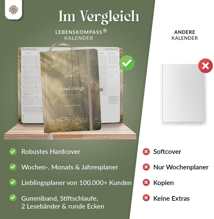 Lebenskompass Kalender 2025 Buchkalender A5 "WALD" - Schöner Wochenplaner 2025 & Terminkalender 2025