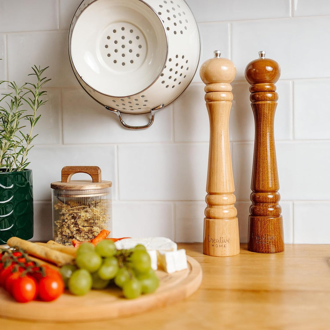 Creative Home Grosse Salz Pfeffermühle Holz | Set von 2 Mühlen mit Mini-Holzschaufel | 31,5cm Höhe |