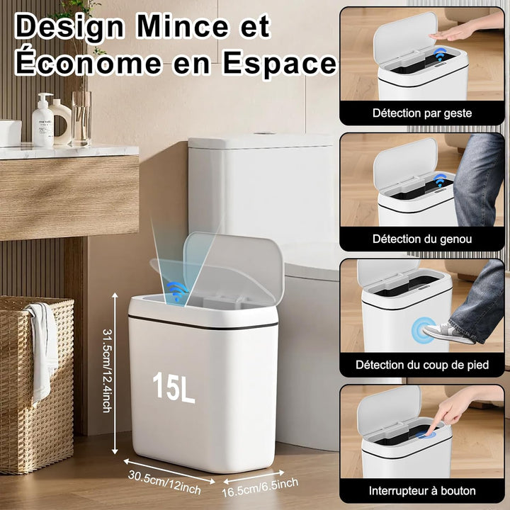 Sensor Mülleimer mit Sensor 15L Leise USB Elektrischer Mülleimer Sensors Wasserdicht Mülleimers Elek
