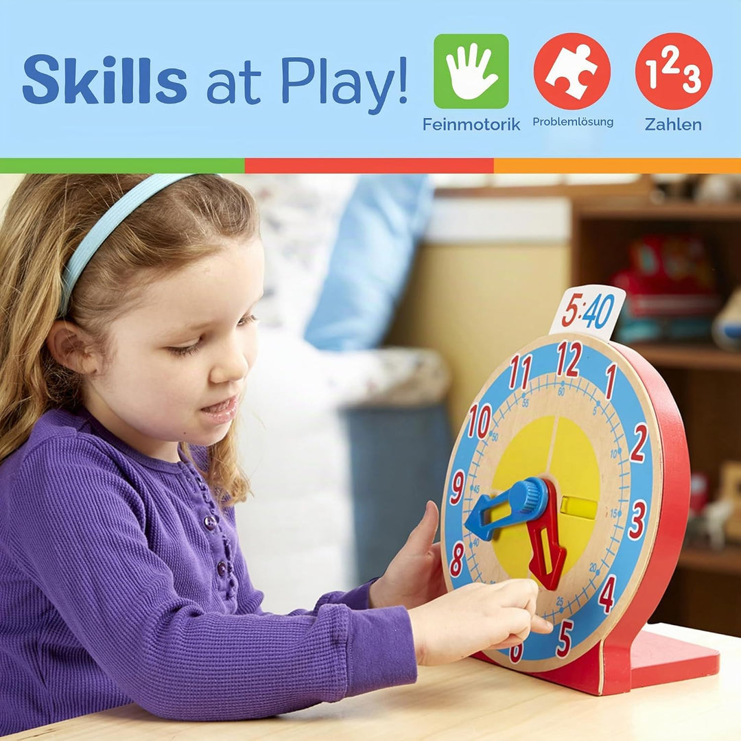 Melissa & Doug - Lernuhr aus Holz, Entwicklungsspielzeug, motorische Fähigkeiten, für Kinder ab 3 Ja