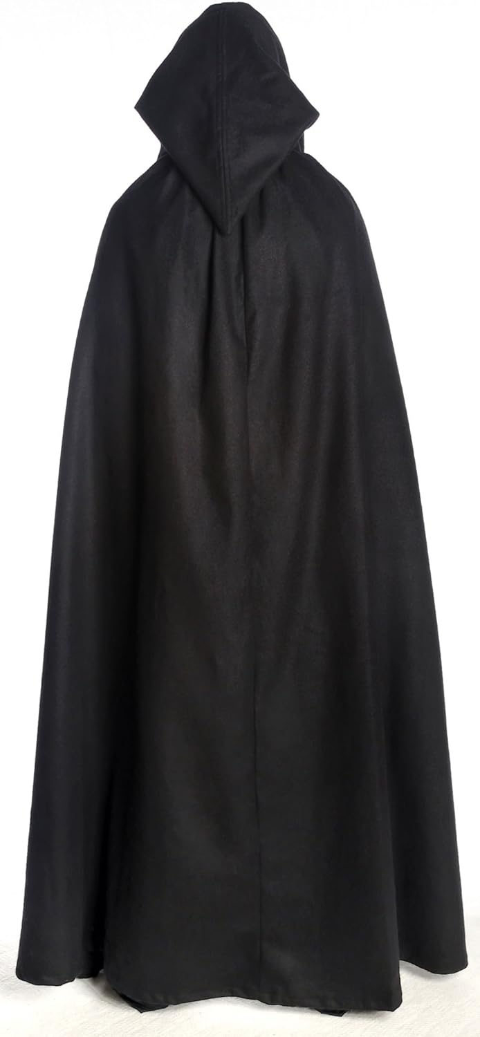 HEMAD Mittelalter Umhang mit Kapuze Wollfilz schwarz, braun, beige, rot, blau (One Size, schwarz)