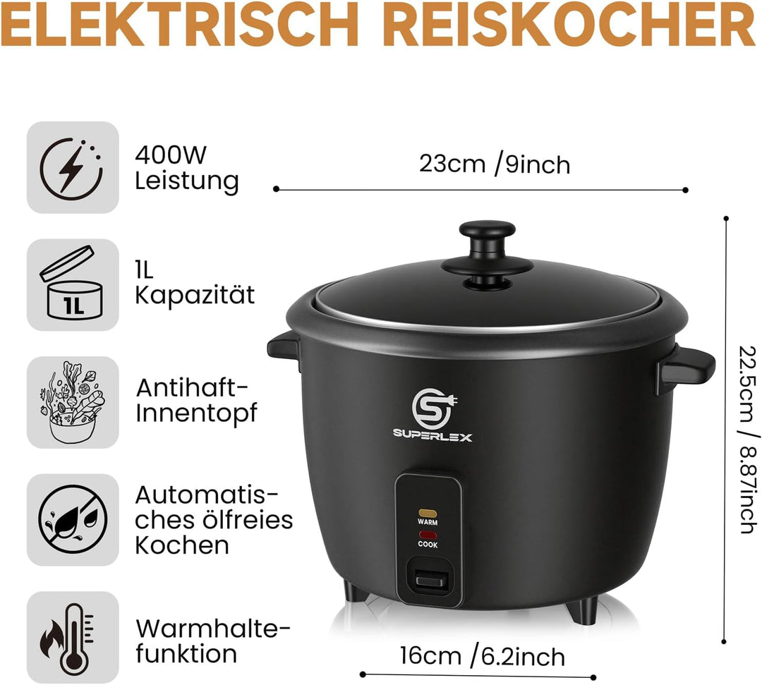 Reiskocher Mini 1L Elektrischer Kleiner Reis Kocher 400W Mit Automatischer Warmhaltefunktion Antihaf