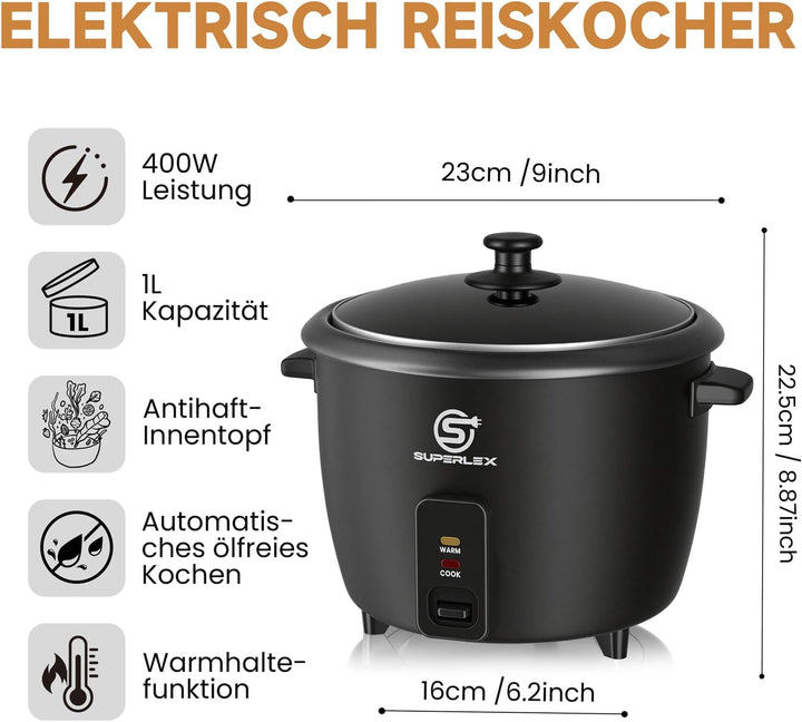 Reiskocher Mini 1L Elektrischer Kleiner Reis Kocher 400W Mit Automatischer Warmhaltefunktion Antihaf