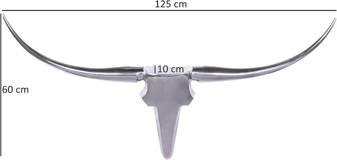 FineBuy Bull Geweih L Wanddekoration 125 cm Deer Alu Aluminium Farbe Silber Wandgestaltung Wandgewei