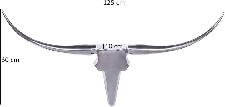 FineBuy Bull Geweih L Wanddekoration 125 cm Deer Alu Aluminium Farbe Silber Wandgestaltung Wandgewei