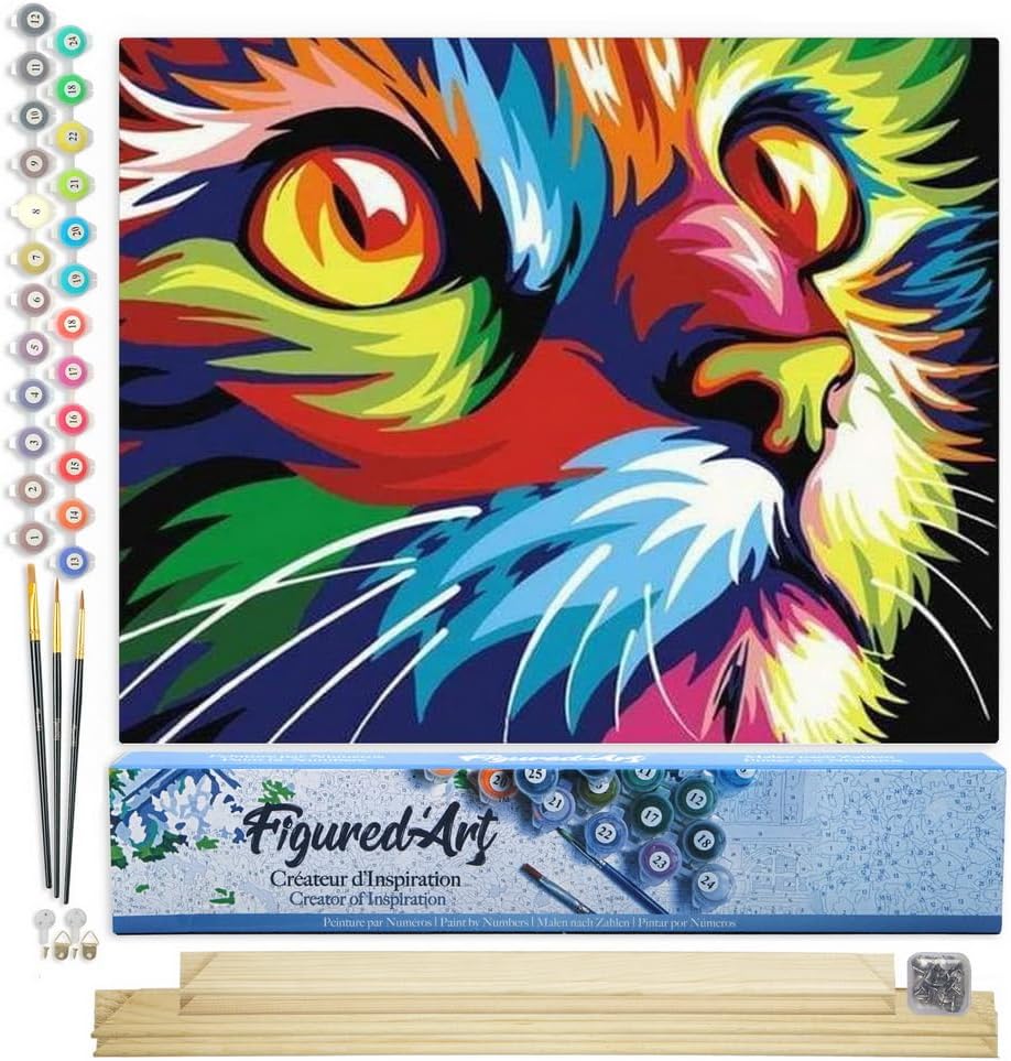 Figured'Art Malen Nach Zahlen Erwachsene Mit Rahmen Raubkatze Pop Art - Paint by Numbers Basteln DIY