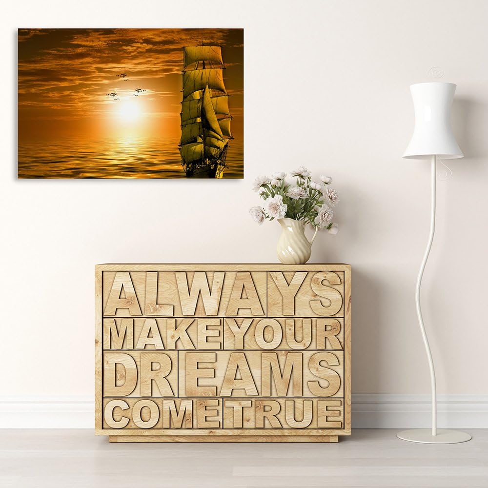 Feeby Bilder Sonnenuntergang Schiff Ozean 80x60 cm 1 Teilig Wohnzimmer Schlafzimmer Büro Flur Küche