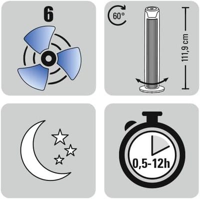 TROTEC Turmventilator TVE 40 T – 45 Watt, Oszillation 60°, 6 Stufen, 111 cm gross, sehr leise, mit F