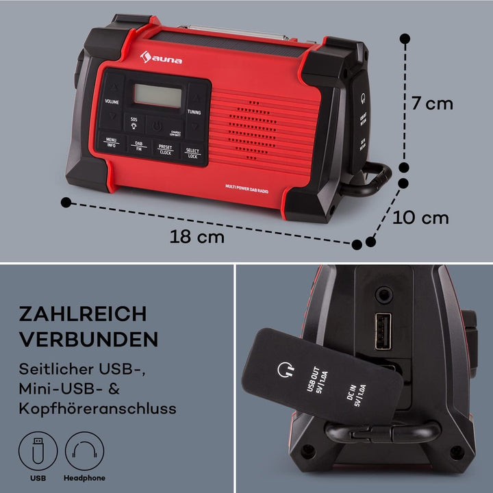 Auna Radio, Aufladbares DAB-Radio, DAB Plus Radio mit Bluetooth, Radio mit Batterie, DAB/DAB+/FM, mi