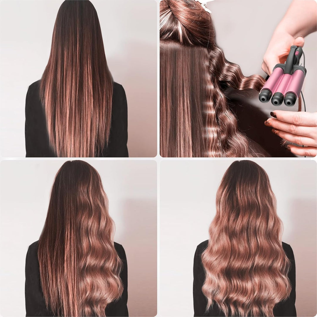Lockenstab 3 Fässer, Beach Waves Welleneisen mit einstellbarer Temperatur, PTC Schnellheizung Schnel