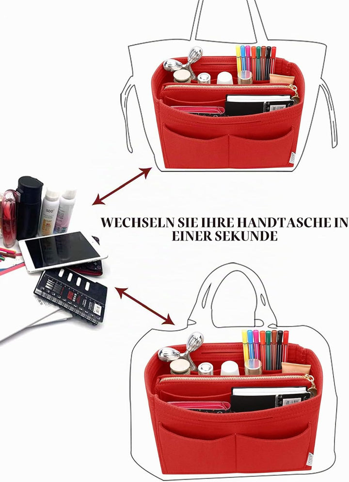 Organisatorischer Tascheineinsatz aus Filz mit Reissverschluss, passend für Speedy-Neverfull-Tasche,