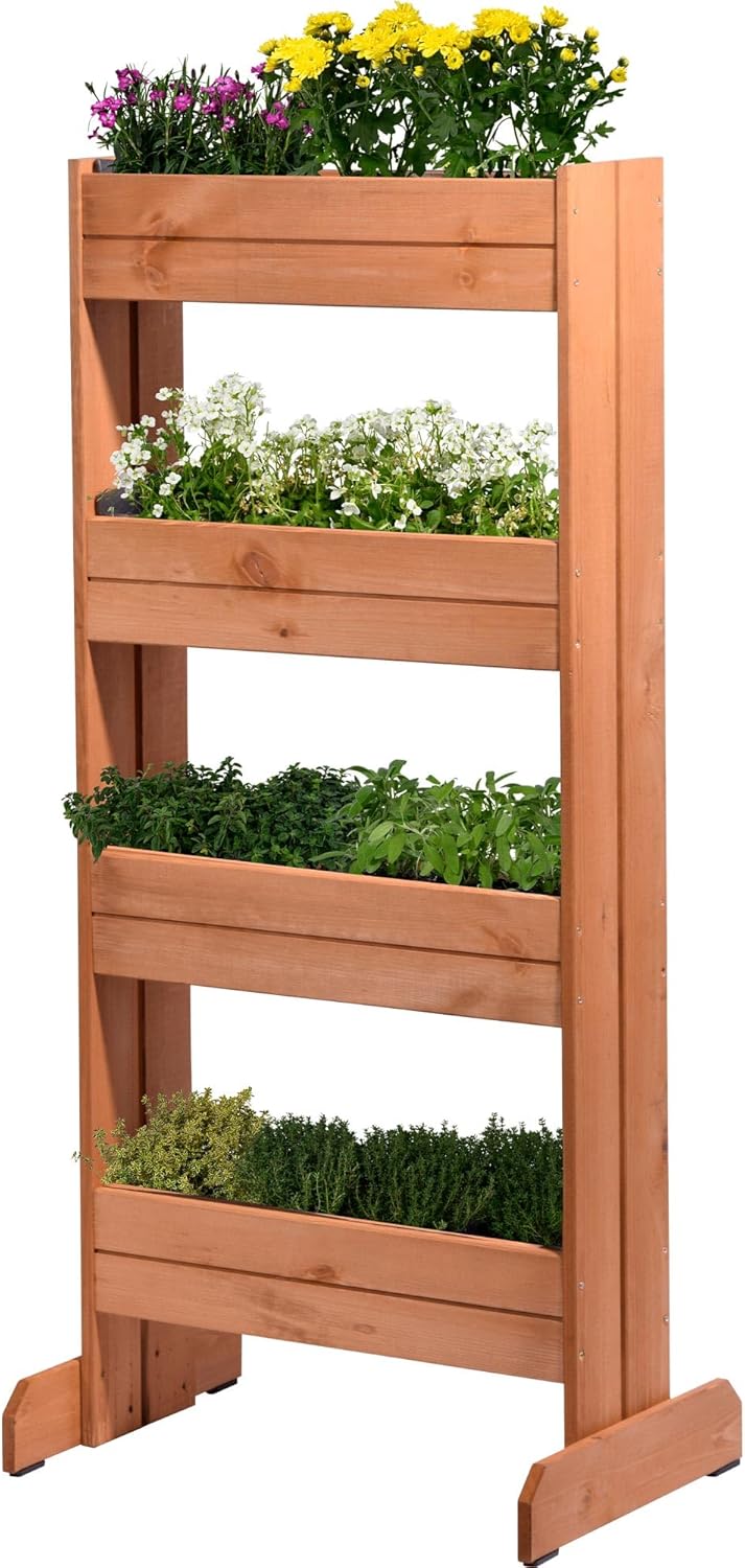 dobar 58373FSCe - Vertikales Blumenbeet aus Kiefernholz, Vertikales Hochbeet mit 4 Pflanzkästen, Gar