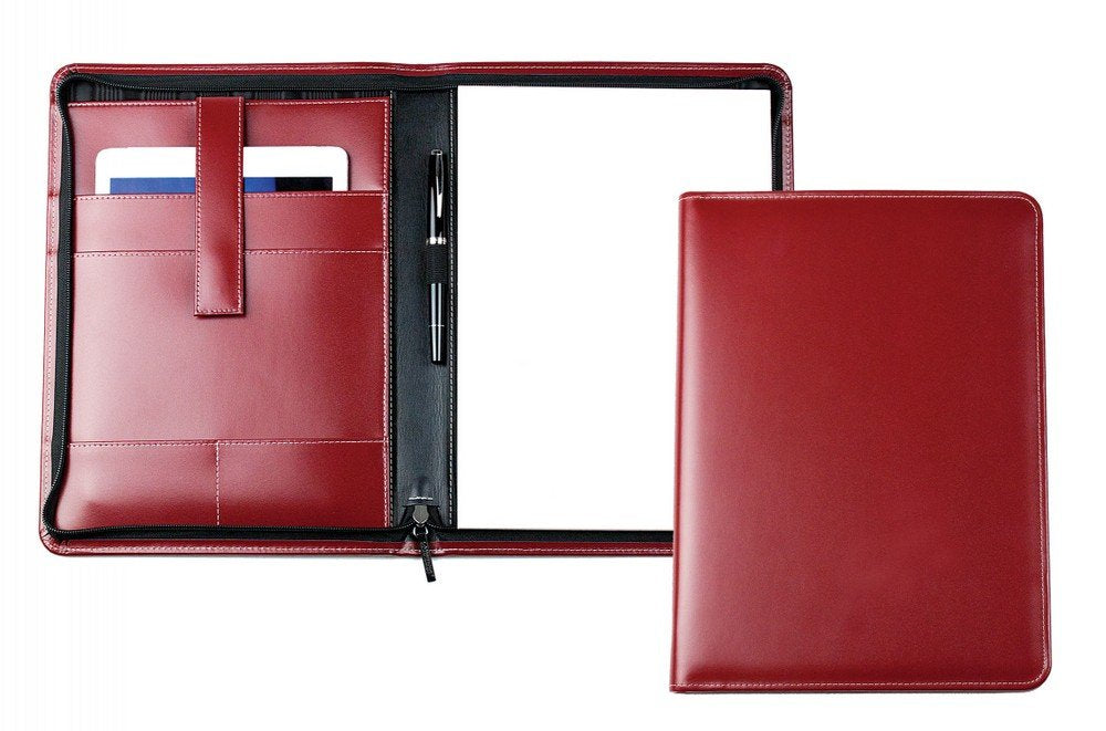 DELMON VARONE - Personalisierbare Tablet Schreibmappe DIN A4 aus Cambridge Top Grain Leder rot, Orga