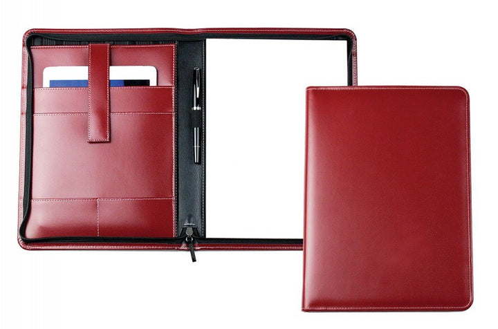 DELMON VARONE - Personalisierbare Tablet Schreibmappe DIN A4 aus Cambridge Top Grain Leder rot, Orga