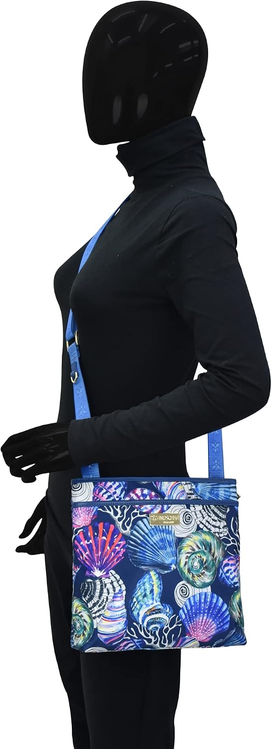 Anuschka Crossbody Tasche mit Einsteckfach - Wanderlust Kollektion - Nylonstoff mit Leder Trim und K