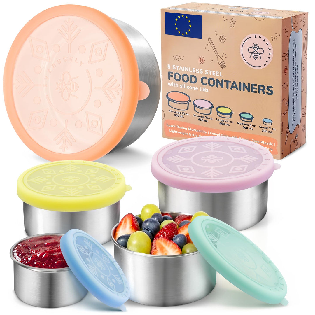 Everusely – Brotdose aus rostfreiem Stahl, auslaufsicher, mit Deckel – 5er-Set, Sorbet-Kollektion –