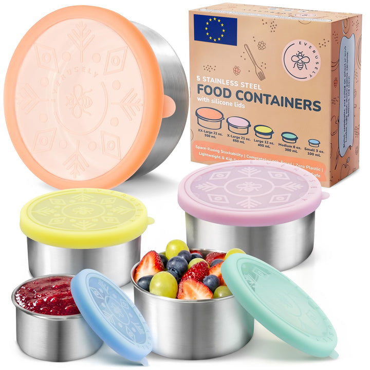 Everusely – Brotdose aus rostfreiem Stahl, auslaufsicher, mit Deckel – 5er-Set, Sorbet-Kollektion –