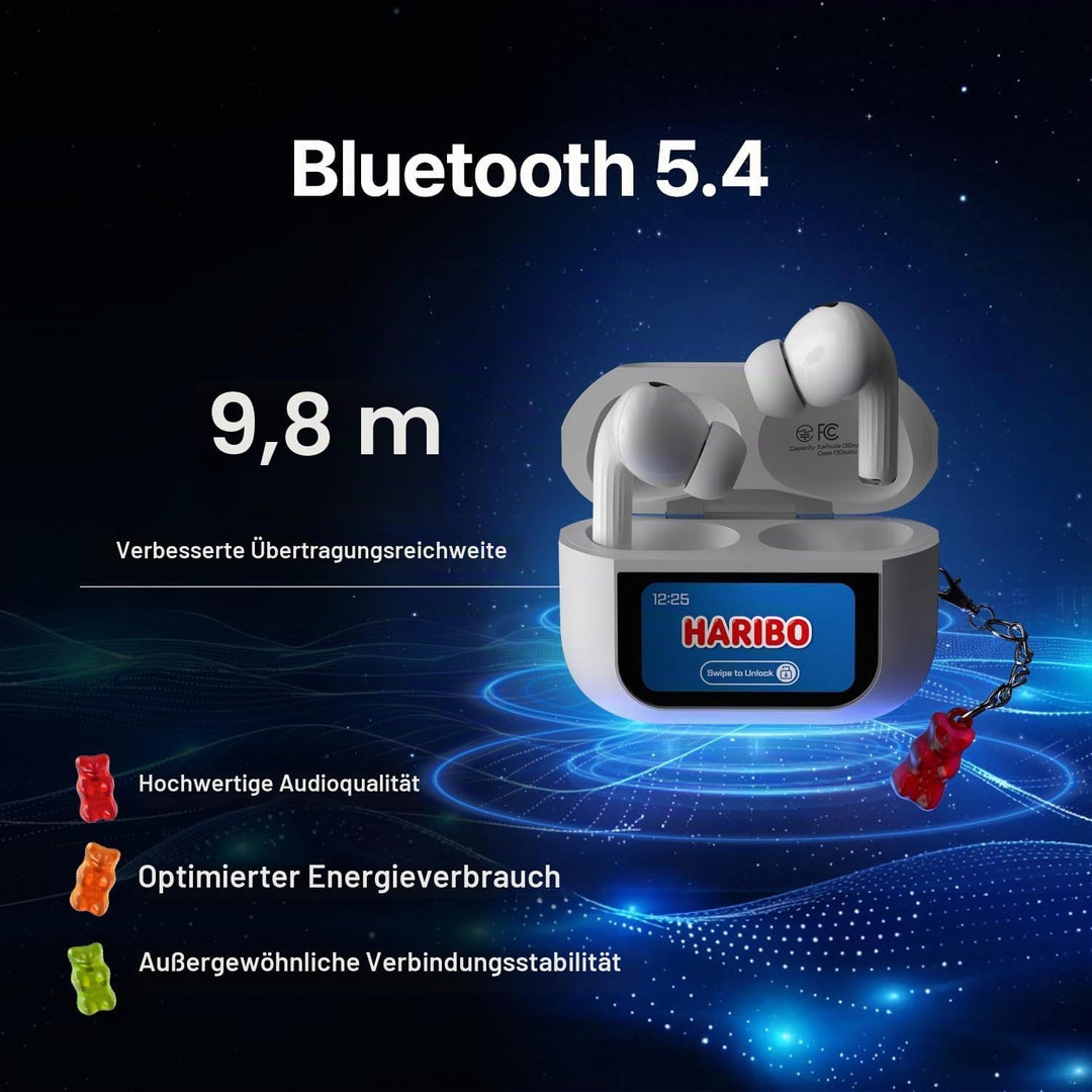 HARIBO Bluetooth Kopfhörer Kabellose In-Ear-Kopfhörer mit LCD-Touchscreen Case, Bluetooth 5.4 TWS, N