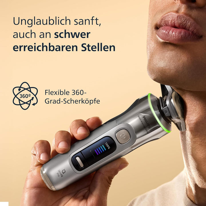 Philips Rasierer i9000 Prestige Ultra, Nass- und Trockenrasiererr, chrom, Druck- und Bewegungssensor