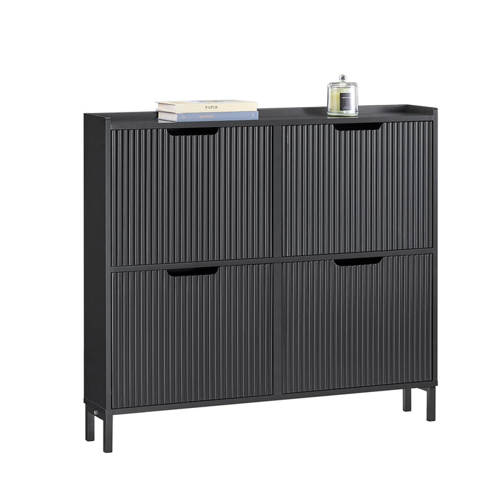 SoBuy Schuhschrank schmal mit 4 Klappen Platzsparender Schuhkipper Hoch Kommode Schuhregal geschloss