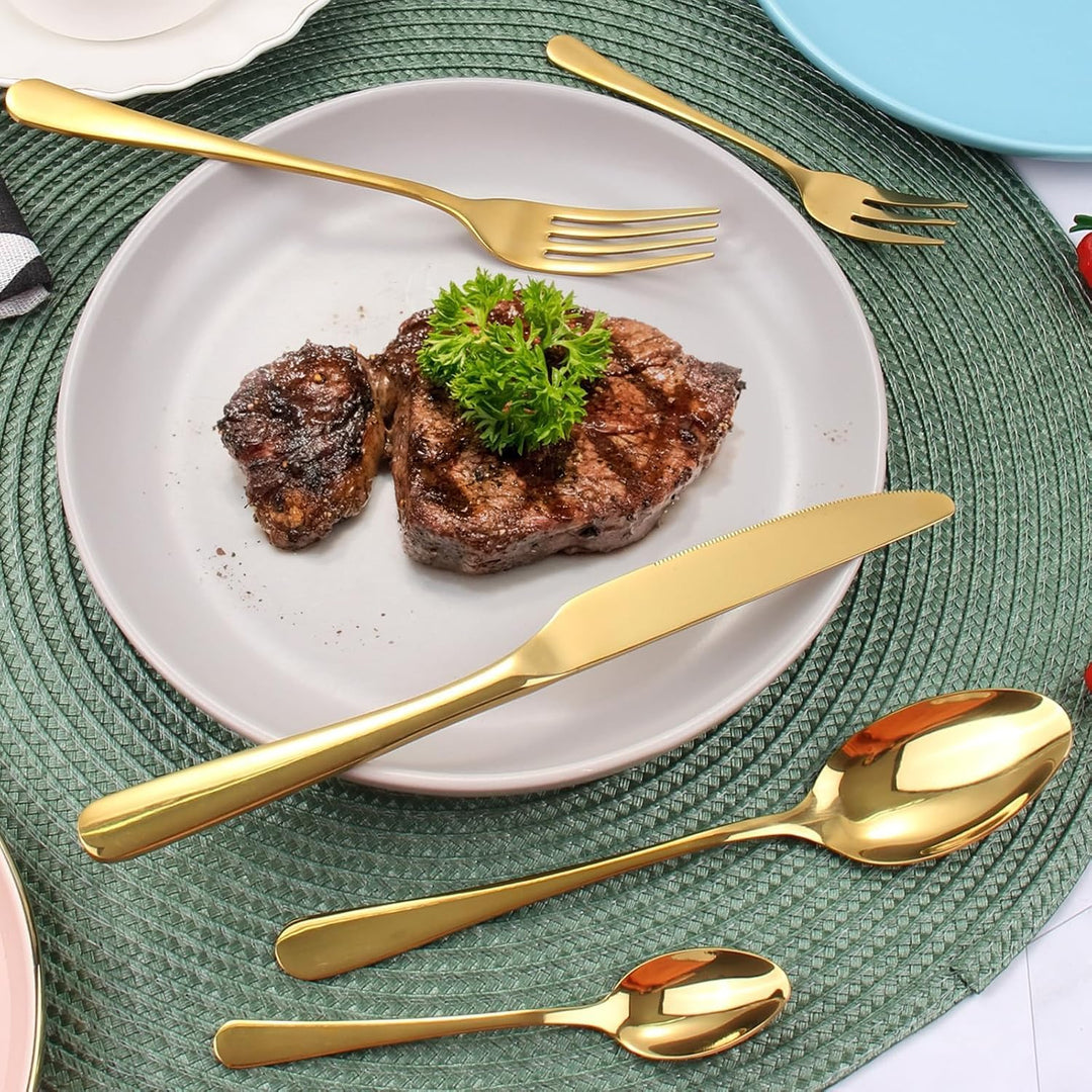 Targizer Besteck Set für 12 Personen, 60 teilig Edelstahl Gold Besteck Set Glänzendes Essbesteck Set