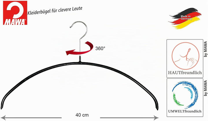 MAWA Kleiderbügel, Set mit 10 hochwertigen, platzsparenden, rutschfesten Kleiderbügeln, ideal für T-