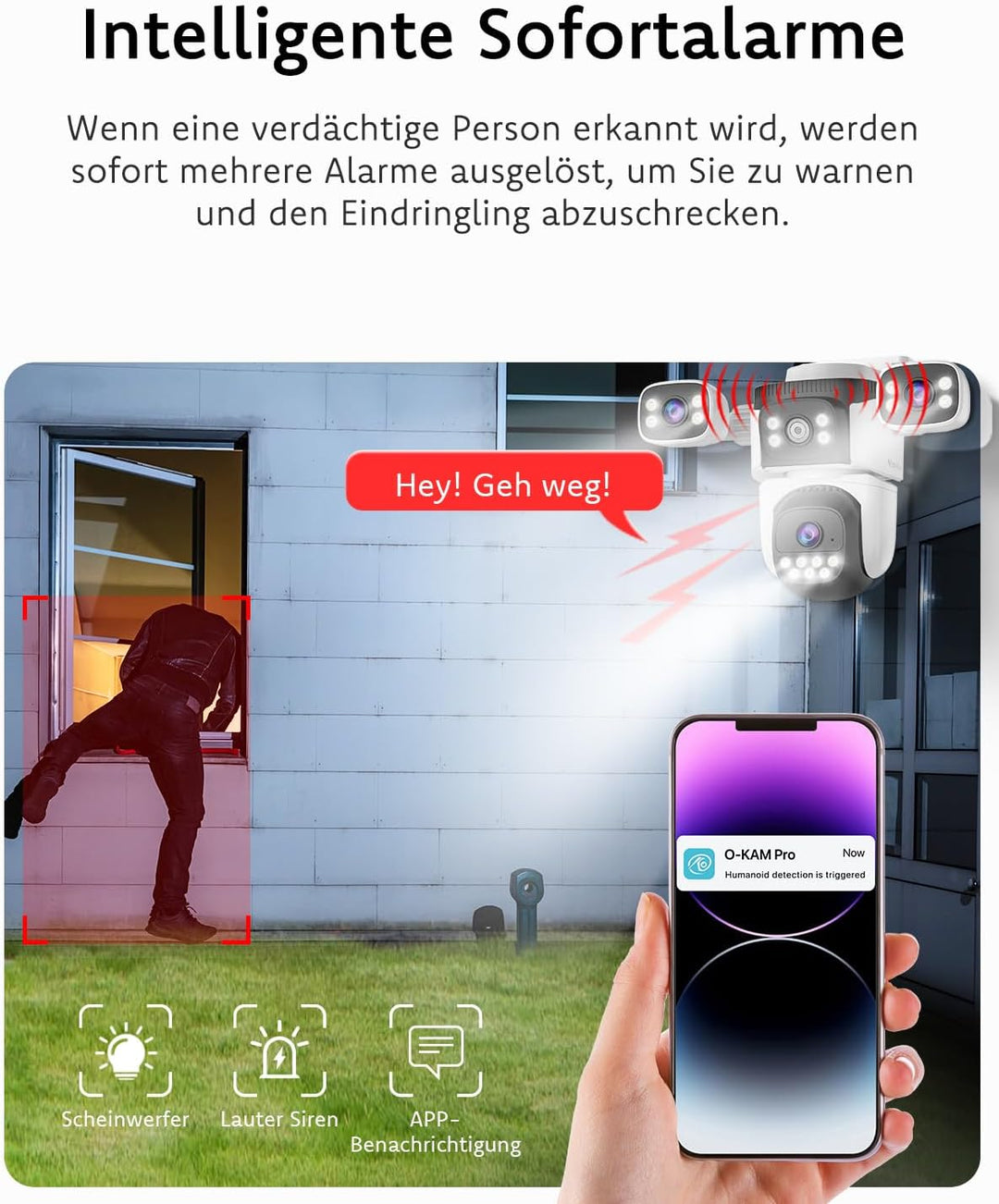 VSTARCAM 3-Linsen Überwachungskamera Aussen, 2K Kamera Überwachung Aussen 360° PTZ, Aussenkamera mit