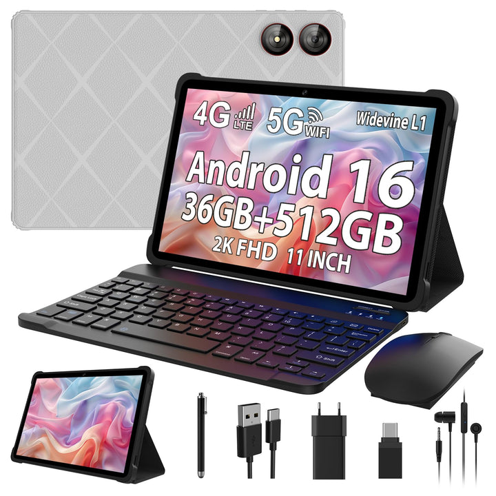 2026 Android 16 Tablet 11 Zoll, 36GB RAM+512GB ROM, SIM 4G &amp; 5G WiFi, Octa Core, 13MP+8MP, 2000 * 12