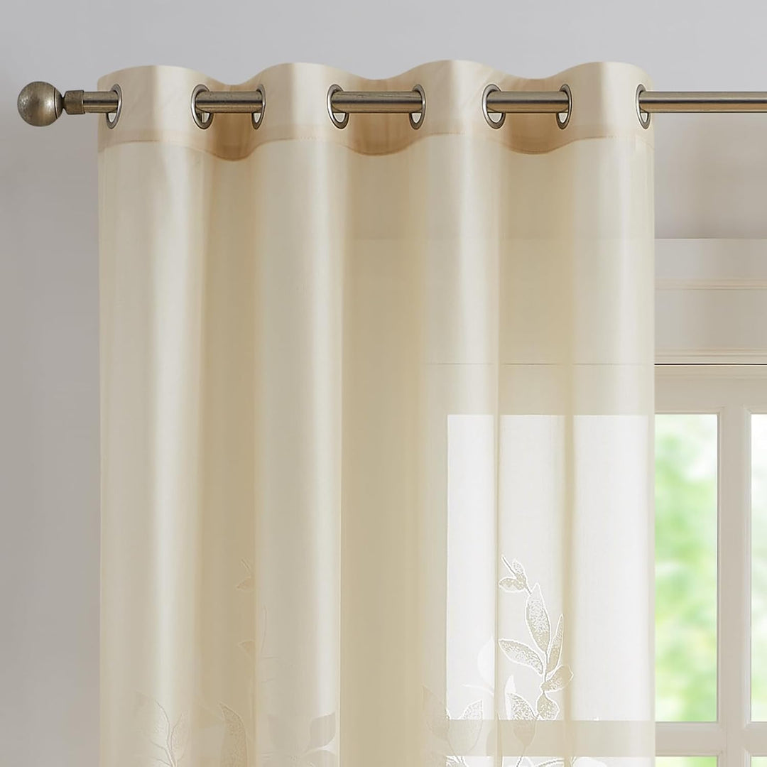 Treatmentex Durchsichtig Spitze Vorhang Jacquard Gardinen mit Ösen Blättermuster Halbtransparente Vo