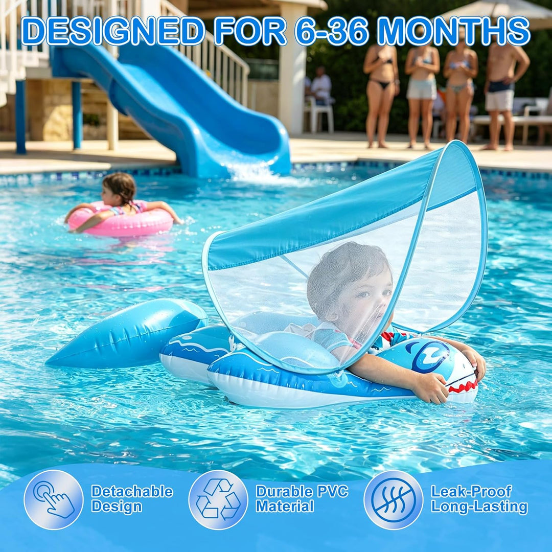 Qingning Baby Schwimmring mit Abnehmbaren Sonnendach, Baby Schwimmhilfe mit Schwimmsitz, Aufblasbare