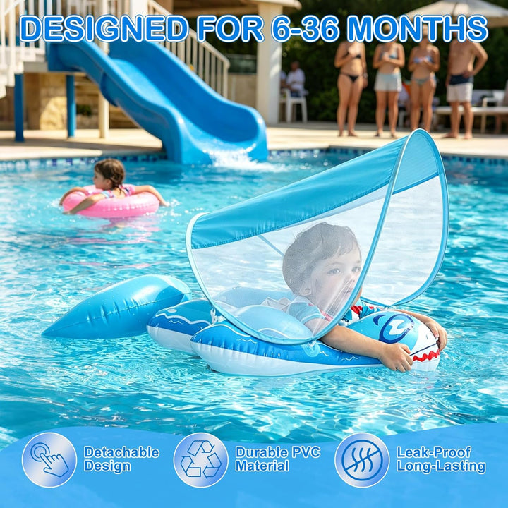 Qingning Baby Schwimmring mit Abnehmbaren Sonnendach, Baby Schwimmhilfe mit Schwimmsitz, Aufblasbare
