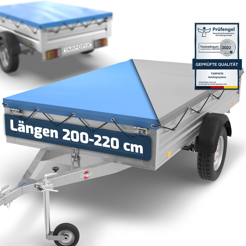 Tarpofix® Anhängerplane Flachplane 2075x1140x100 mm inkl. Planenseil - ECHTES PVC PLANENMATERIAL - E