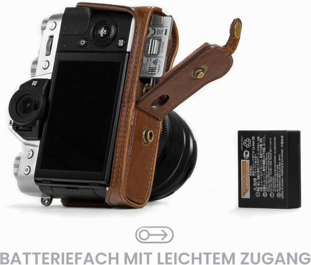 MegaGear MG577 Ever Ready Leder Kameratasche mit Trageriemen kompatibel mit Fujifilm X-T30, X-T20 (1