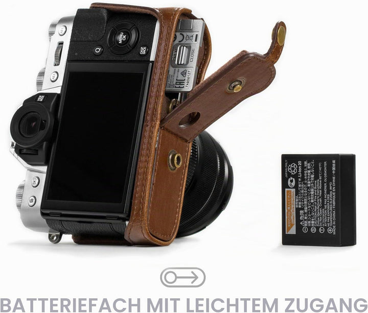 MegaGear MG577 Ever Ready Leder Kameratasche mit Trageriemen kompatibel mit Fujifilm X-T30, X-T20 (1