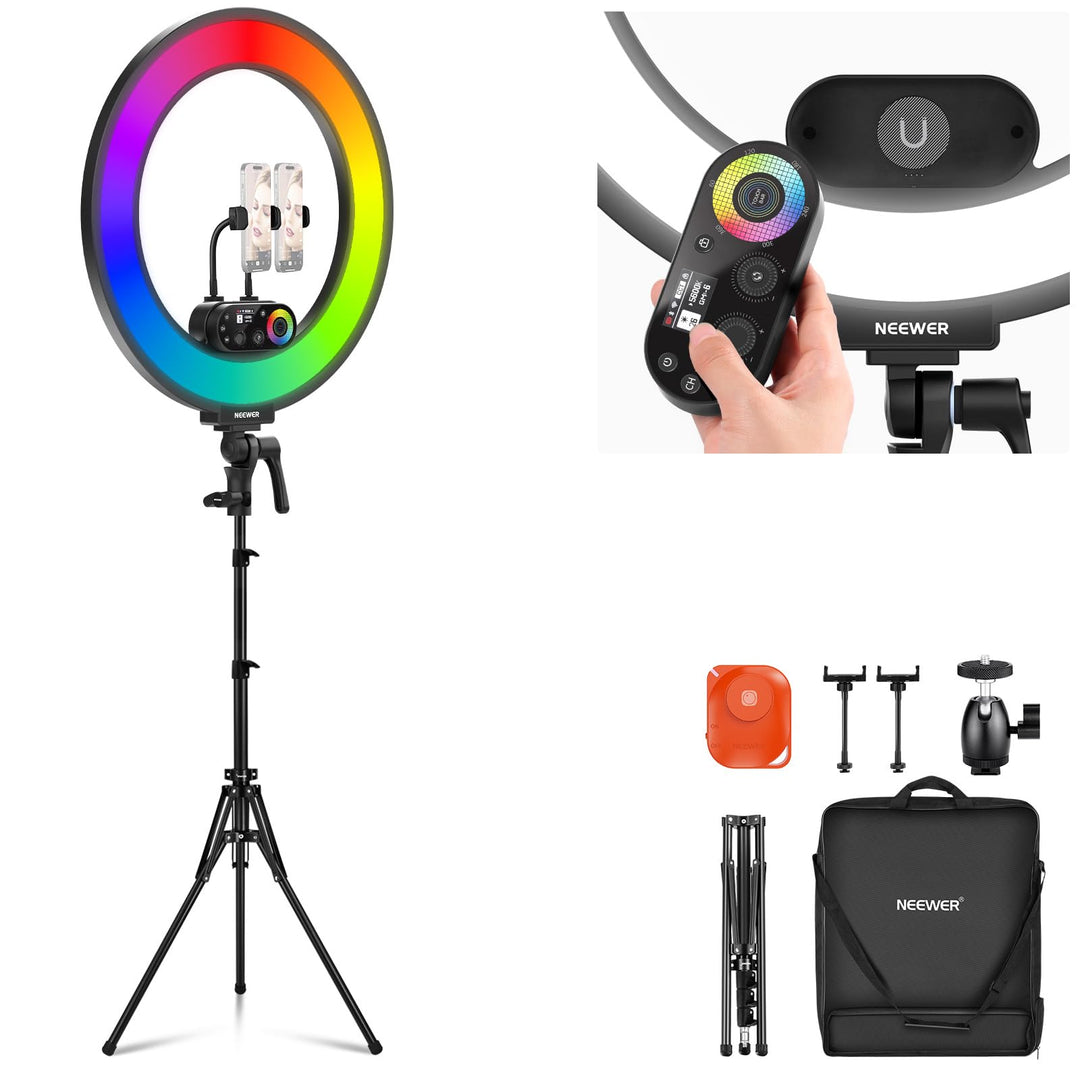 NEEWER RL45C 18" 45W RGB LED Ringlicht Edge Lit Licht mit Handy Stativ Fernbedienung CRI95+ 3100lux/