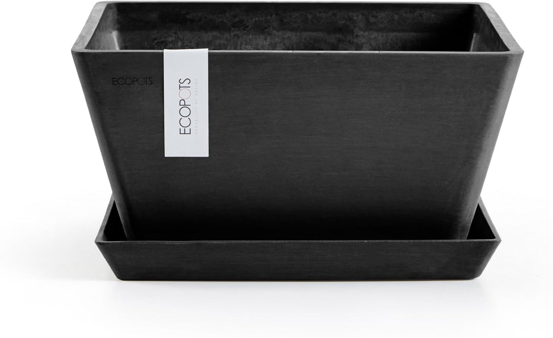 Ecopots Blumentopf Berlin Dunkel Grau - 31 x 31 cm quadratisch - Pflanzentopf aus Recycling Kunststo