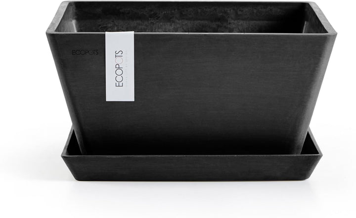 Ecopots Blumentopf Berlin Dunkel Grau - 31 x 31 cm quadratisch - Pflanzentopf aus Recycling Kunststo