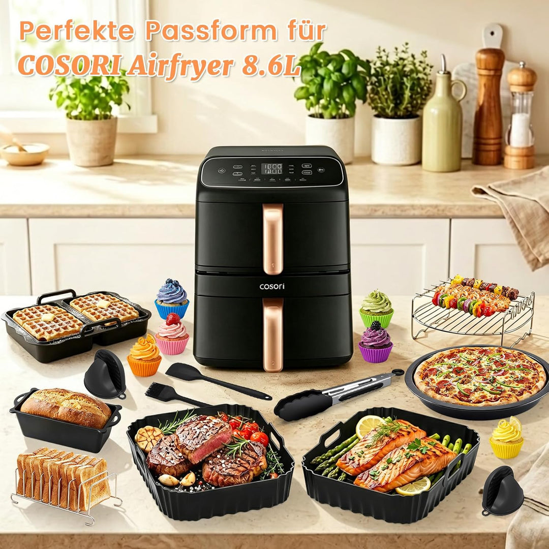 Heissluftfritteuse Zubehör für COSORI Airfryer Turbo Tower Compact 8.6L, Silikonform Heissluftfritte