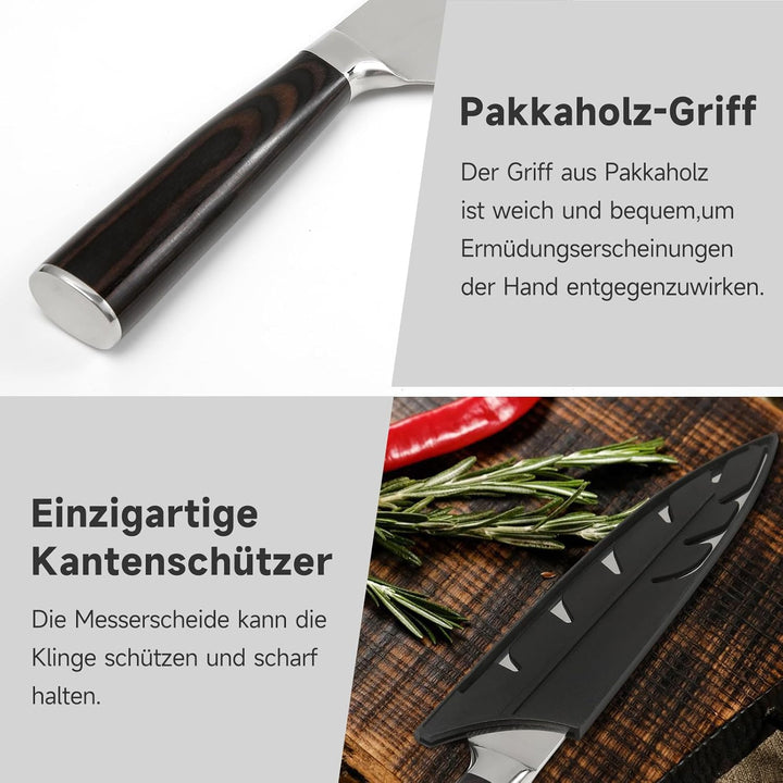 Messerset Gustrug 8-tlg Küchenmesser Set mit Messerschärfer, Scharf Messer Set aus Hochwertigem Carb