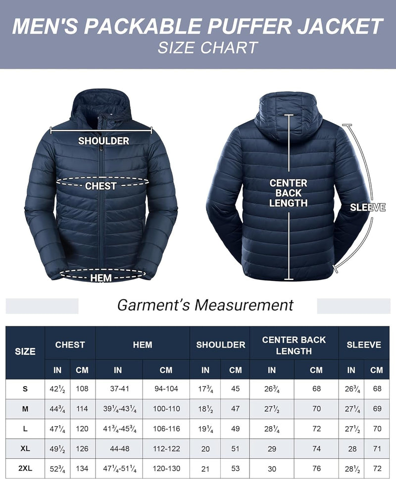 33,000ft Herren Leichte Steppjacke Outdoor Wasserbeständige Übergangsjacke Warme Winterjacke für Män