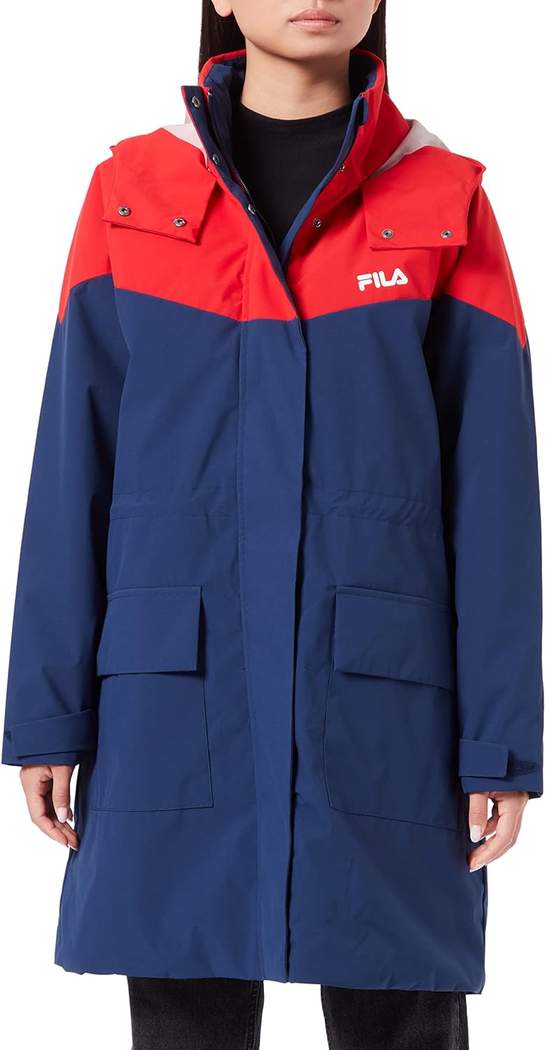 FILA Damen Turcin Light Parka Jacket Padded L Medieval Blue-True Red, L Medieval Blue-True Red