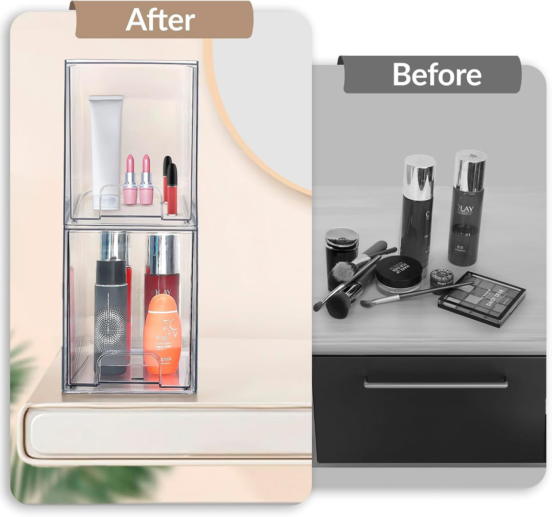 Stapelbarer Make-up-Organizer und -Aufbewahrung, durchsichtige Kosmetikschubladen aus Acryl mit Grif