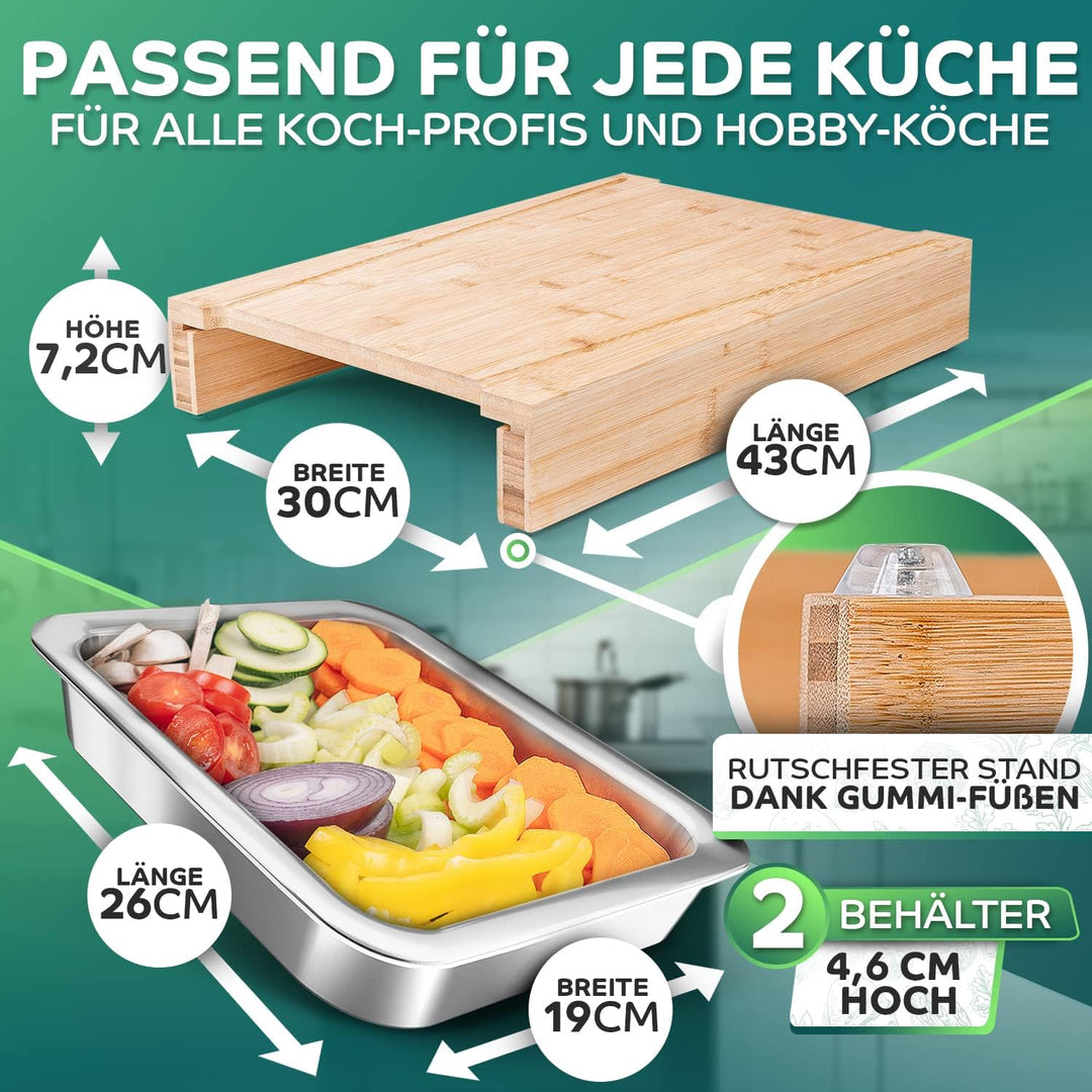 Loco Bird Premium Schneidebrett mit Auffangschalen - 44,8x30x7 cm - Ideales Gadget für die Küche - S
